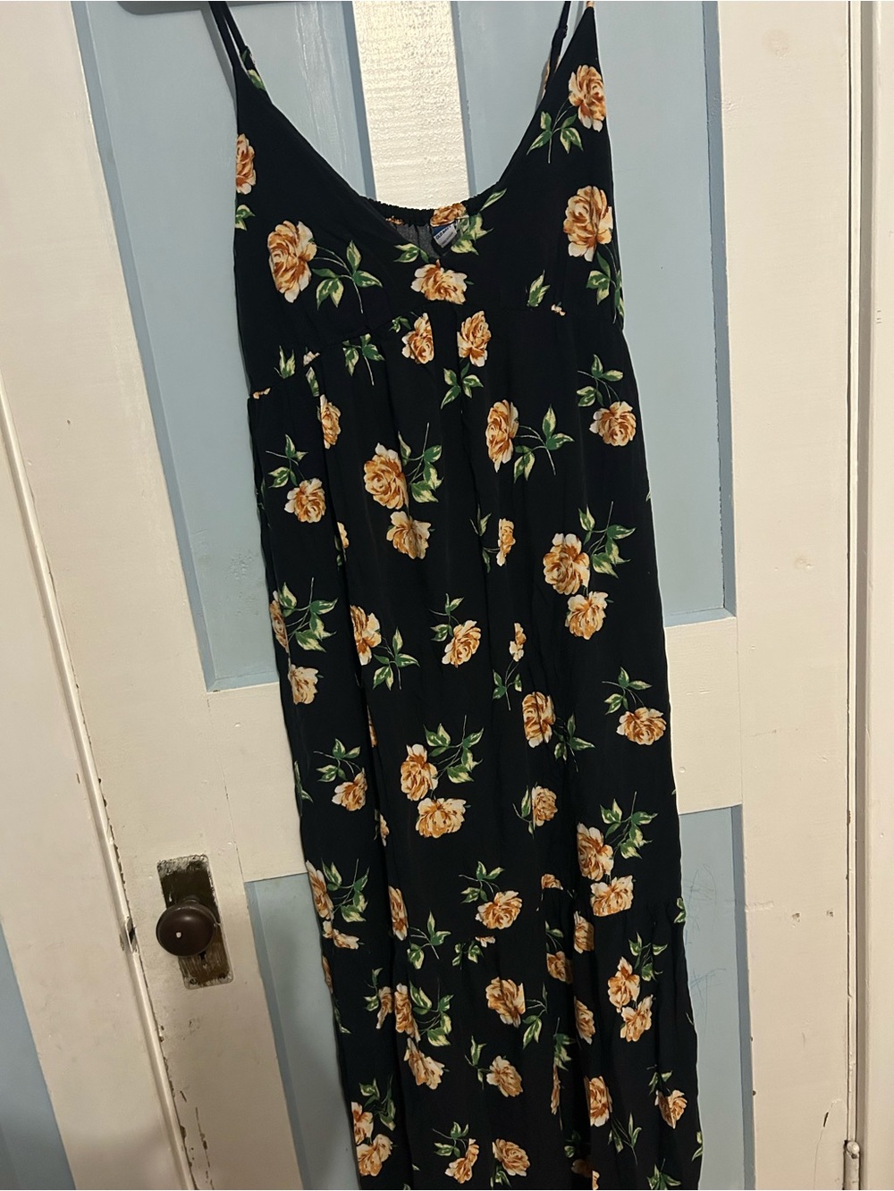 Old Navy Black Maxi Dress with Cream Floral Print